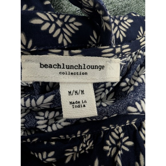 Beachlunchlounge Navy Blue Geometric Print Tie Shoulder Tiered Maxi Dress Medium - Picture 3 of 3